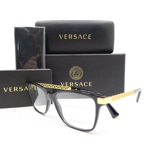 Versace Accessories - Versace Mod. 3340-U GB1 53mm Black-Gold Greek Key, New Women's Eyeglasses.